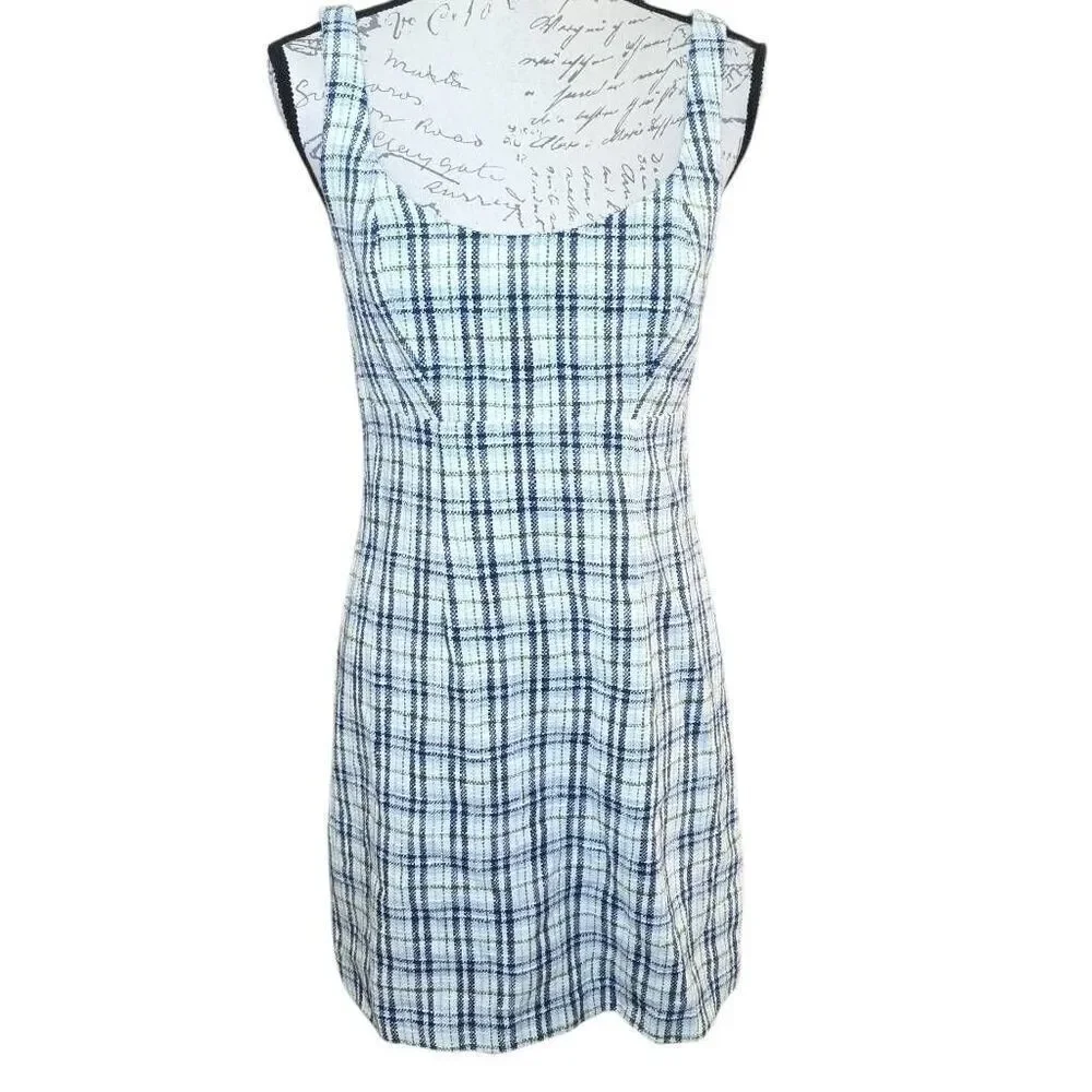 Abercrombie & Fitch Women's Size Medium Petite White Navy Green Plaid Tank Dress